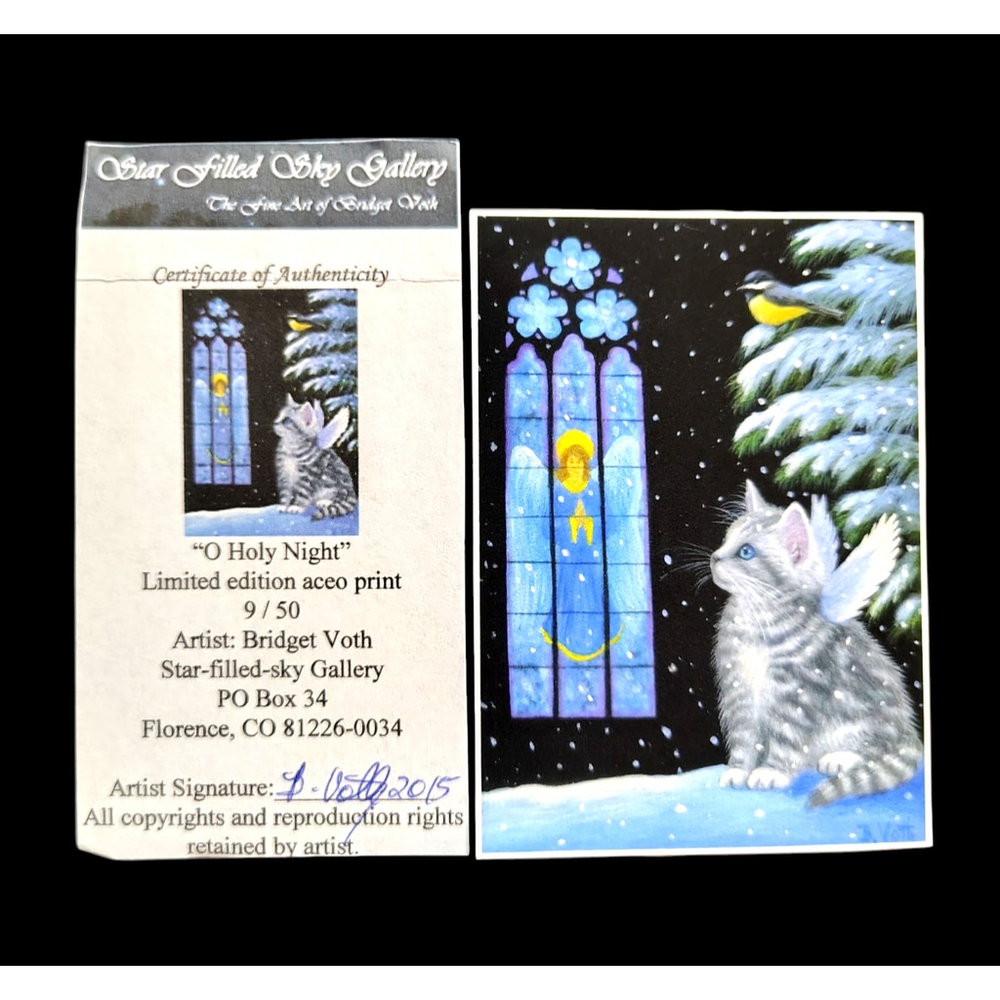 ACEO B. Voth Print Angel Wings Cat "O Holy Night " Signed W/certificate Numbered